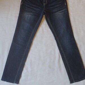 Jeans Tapered Leg Denim Blue Jeans Embroidered & Flapped Pockets